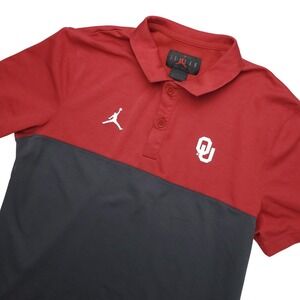 Jordan Oklahoma Sooners Polo Shirt Mens Large Red NCAA Basketball Dri Fit